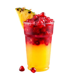 Pomegranate and pineapple slushie with fruit garnish dessert smoothie isolated transparent background