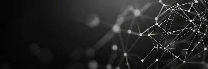 Futuristic digital network visualization with glowing nodes and lines, representing data connections, technology, and modern communication
