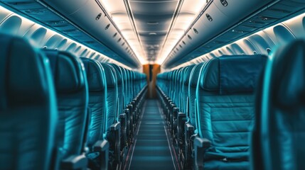 Wall Mural - Interior of an airplane showcasing the seating arrangement and aisle.