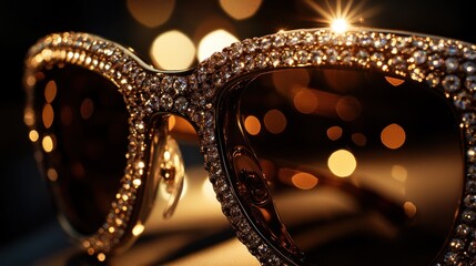 Poster - Close-up of glamorous sunglasses adorned with rhinestones, set against a sparkling background.