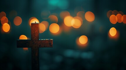 Wooden Cross with Candlelight: A Symbol of Faith and Hope