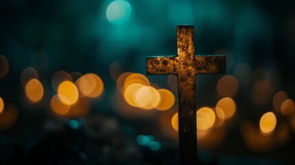 Wooden Cross with Candlelight: A Symbol of Faith and Hope