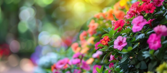 Wall Mural - Selective focus on home garden flowers with copy space image for backgrounds