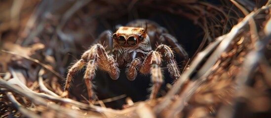 Spider in a nest with copy space image