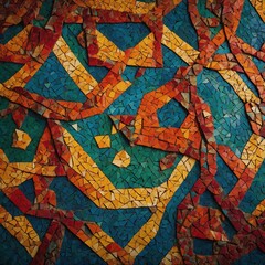 Poster - Colorful abstract mosaic pattern with irregular shapes in shades of orange, red, blue, and yellow