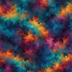 Poster - Vibrant abstract cloud-like shapes in shades of blue, orange, yellow, and pink, creating dynamic and colorful composition