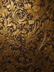 Poster - Ornate golden floral pattern with swirling, intricate designs on dark background
