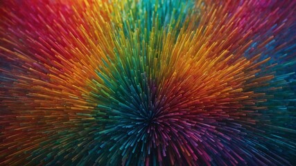 Poster - Colorful abstract explosion of vibrant rainbow hues, with radial burst of sharp, spiky shapes in variety of warm and cool tones