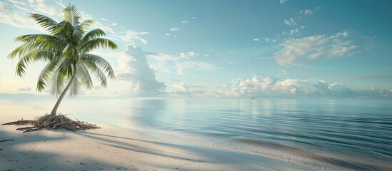 Tropical beach with a palm tree offers a serene setting with a copy space image