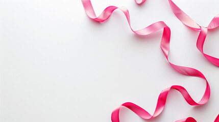 Two pink ribbons on the right side of the image symbolically focus on the topics of women's breast cancer and health. The large blank space is particularly suitable for use as a background.