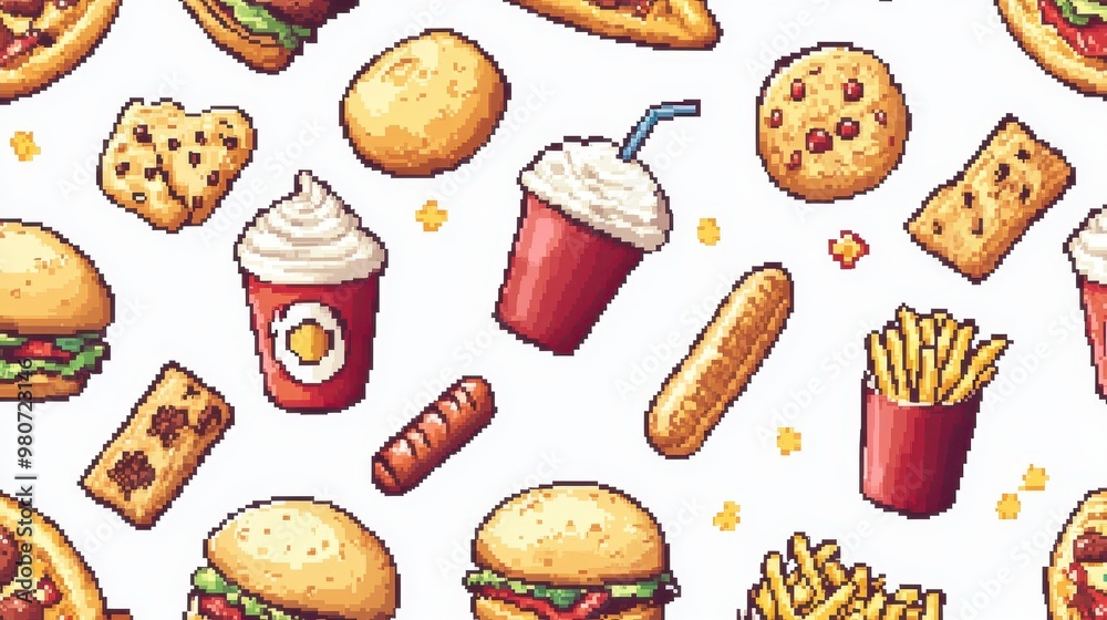 Pixel Art Fast Food Vector Set with Burger,pizza,Soda,Ice Cream,Hot Dog ...