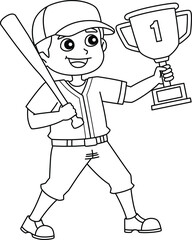 Sticker - Baseball Player with Championship Trophy Isolated 