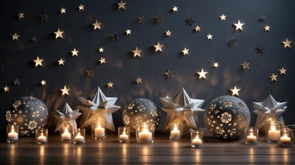 Poster - Festive White and Grey Stars Wallpaper for Children s Holiday Magical Gray Christmas Lights  