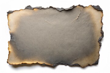 Grey torn ripped paper fire damaged on white background for your presentation design