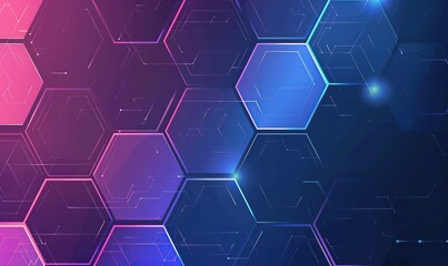 Abstract background with hexagon pattern in blue and purple neon colors