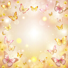 Wall Mural - birthday greetings background with bright butterflies 