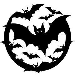 Wall Mural - Halloween bat and bats black silhouette vector on transparent background