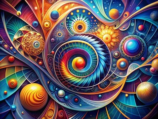 Aufkleber - A colorful illustration of abstract vector shapes, swirling patterns, and geometric forms combine to create a