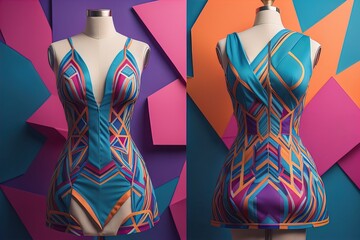 Wall Mural - Women's dress on a mannequin in a fashion store. ai generative