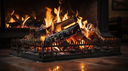 Canvas Print - fire burning in the fireplace 