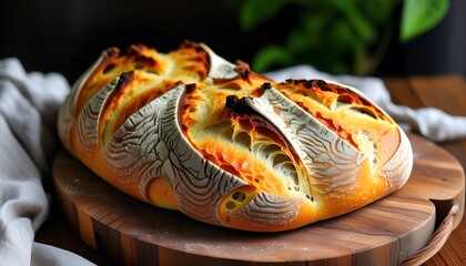 Warm, golden-brown buns arranged on a rustic wooden board