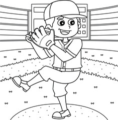 Poster - Baseball Pitcher Coloring Page for Kids