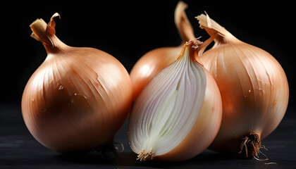 Onion on a black background