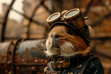 Poster - Humorous image of animal in miniature steampunk outfit generative ai