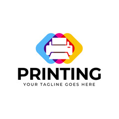 Poster - Printing company logo design with printer graphics  illustration with cyan, magenta, yellow, and black color.