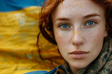 Leinwandbilder - Generated with AI portrait of charming ukrainian girl soldier