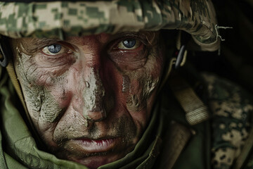 Leinwandbilder - Generated with AI photo of confident soldier fighting battlefield