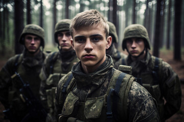 Leinwandbilder - People in military camouflage uniforms generative AI