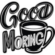 © MstTania - a text good morning with a tea cup icon