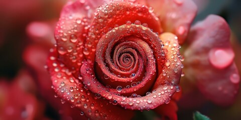 Wall Mural - A red rose with water droplets.