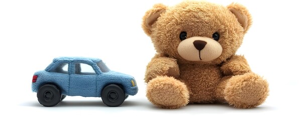 Poster - a teddy bear next to a toy car

