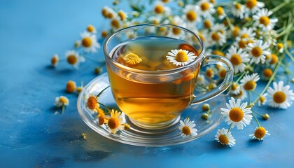 Canvas Print - Chamomile Tea Serenity on a Tranquil Blue Canvas