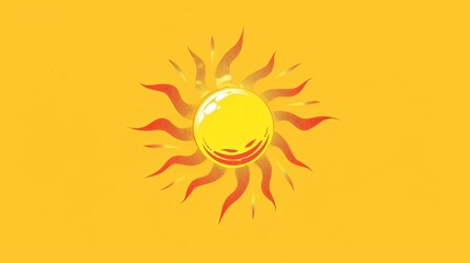 A stylized sun with red rays on a yellow background.