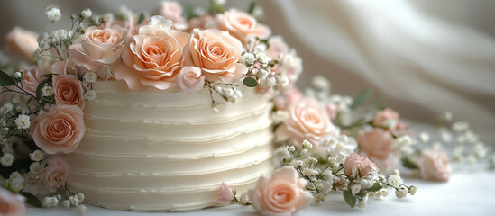 Wall Mural - Wedding cake with beige roses.