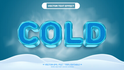 Aufkleber - Winter cold snowy frosted editable 3d vector text style effect with winter fog background