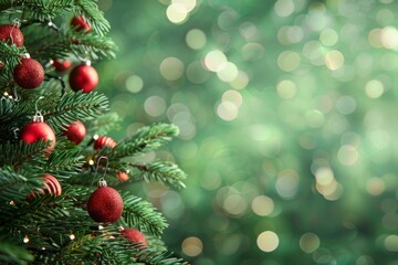 Wall Mural - set the festive holiday mood with a traditional christmas tree featuring red ornaments, shiny decora