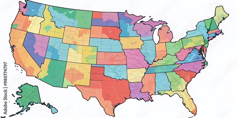 A high-resolution, fully editable, printable map of the United States ...