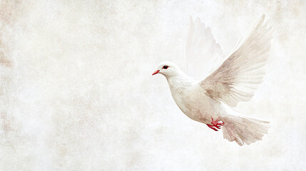 The dove represents the Holy Spirit, a core symbol in Christianity, often tied to peace and divine presence. The copy space allows room for interpretation or text, making it a versatile image