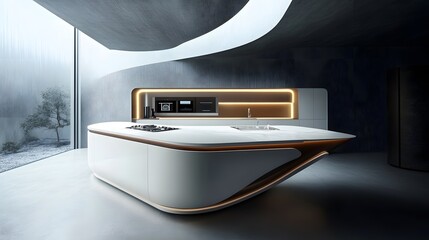 a modern kitchen featuring integrated smart technology and minimalist design