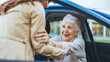 © Dragana Gordic - Joyful Senior Woman Being Helped Out Of Car By A Friend