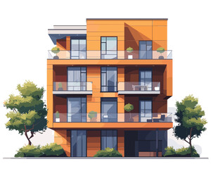 Wall Mural - Vector illustration of a modern house in the middle of nature with trees