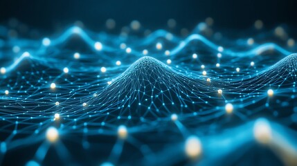 Poster - Abstract blue network with glowing nodes and interconnected lines.
