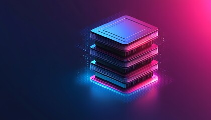 Poster - Stacked Blue and Red Illuminated Processor Chips