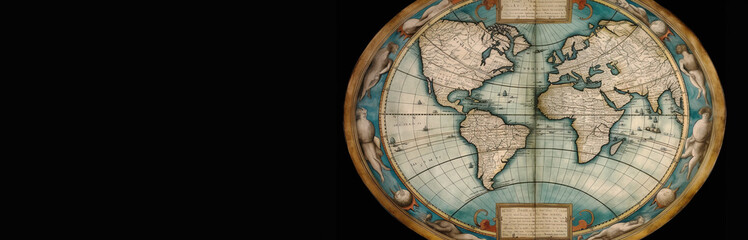 Wall Mural - Flat earth atlas map, black background. The concept of globalization, saving the planet. AI generated.