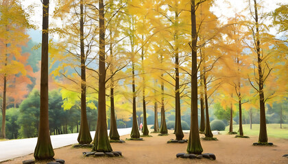 Wall Mural - Autumn Golden World at Nanxiong Hat Peak Forestation