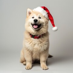 Wall Mural - Daimatian dog wearing a santa hat puppy cute pet.